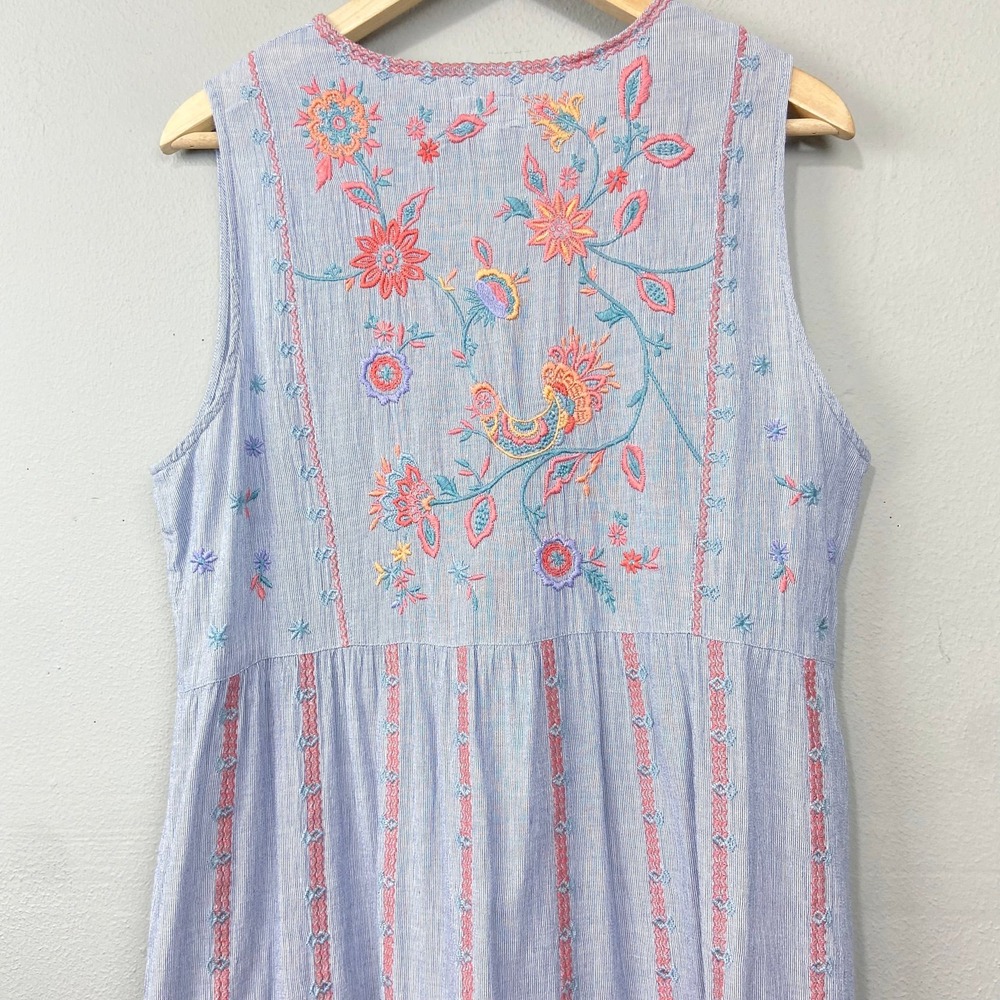 Johnny Was Workshop Dress Womens Size M Bereginia Embroidered Tank Blue Boho - Picture 7 of 8